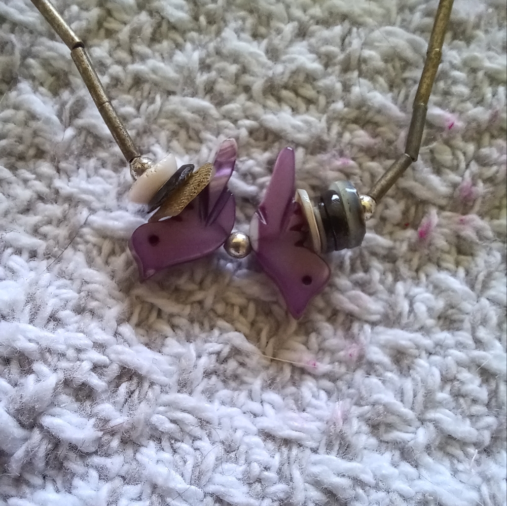Vintage Native Purple Liquid Silver Bird Fetish Necklace And Earring Set - Picture 4 of 13